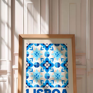 LISBOA PORTUGAL Tegelprint | Moderne reisposter | Muurkunst Lissabon | Portugees azulejo-ontwerp | Afdrukbare stadskunst