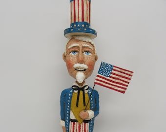 Uncle Sam - Folk Art Uncle Sam - Primitive Uncle Sam - Uncle Sam Sculpture - OOAK Uncle Sam - Paper Mache Uncle Sam