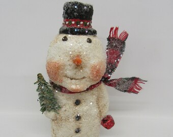 Snowman - Folk Art Snowman - Paper Mache Snowman - Whimsical Snowman - OOAK Snowman