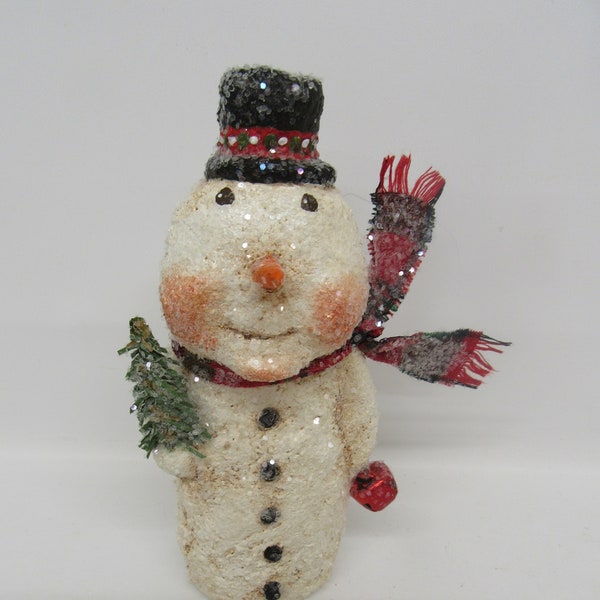 Snowman - Folk Art Snowman - Paper Mache Snowman - Whimsical Snowman - OOAK Snowman