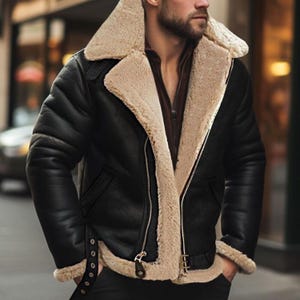Herren B3 Bomber Shearling Jacket - Echtes Schaffell Leder Aviator Fliegermantel | RAF Style Handgemachte Winter Jacke