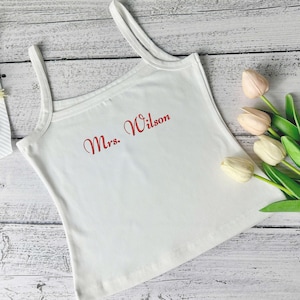 Embroidered Mrs. Spaghetti Strap Tank Top, Mrs. Tank, Bride T-Shirt, Bridal Shower Gift, Engagement Gift, Bridal Tank Top