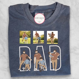 Comfort Colors Custom Portrait Shirt, Embroidered Dad Shirt with Kid Portrait, Father Portrait Your Photo, Father&#39;s Day Gift, PAPA Shirt