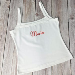Mariée Mrs. Tank Top, Custom Mrs. Embroidered Spaghetti Strap Tank Top, Engagement Gift, Bachelorette Party Shirt, Bride to Be Tank