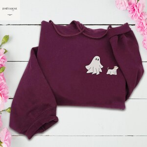 Сute Ghost Dog Embroidered Sweatshirts, Dog Lovers Halloween Gift, Halloween Dog Shirt, Spooky Season, Halloween Shirt