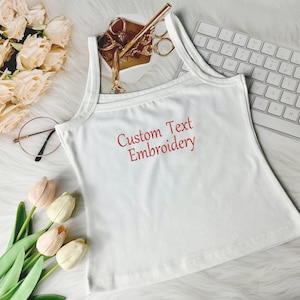 Custom Embroidered Crop Top Tank, Personalized Crop Top, Custom Text Embroidered Tank Top, Embroidered Spaghetti Strap Tank Top, Mrs. Tank