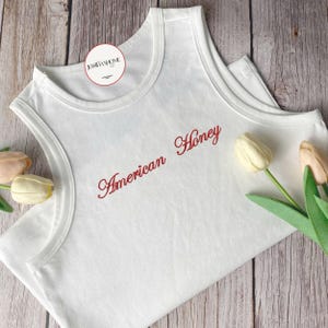 Embroidered American Honey Tee, USA Baby Tee, American Baby Tee, July 4th Tank Top, American Crop Top, USA Tank Top, Patriotic Cropped Tank