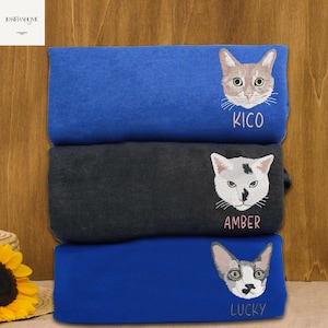 Aangepast geborduurd sweatshirt kat, aangepast huisdiershirt, aangepast geborduurd huisdier hoodie, gepersonaliseerd sweatshirt met gezichtsnaam huisdier, kerstcadeau