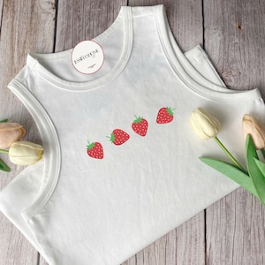 Aardbei geborduurde tanktop, fruittanktop, grafische crop tanktop, dames aardbeientanktop, grafische baby-T-shirt, Y2k-tanktop