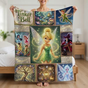 Tinker Bell Baby Blanket, Disney Fairy, Soft Fleece Nursery Bedding, Peter Pan Kids Throw, Personalized Toddler Gift, Captain Hook Wrap