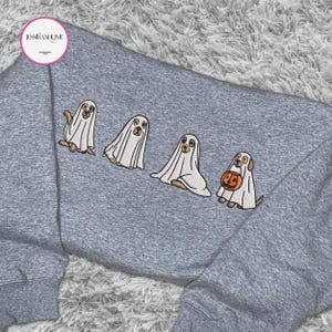 Dog Ghost Halloween Sweatshirt Embroidered, Halloween Shirt, Fall T-Shirt, Spooky Season, Puppy Ghost Embroidered Shirt, Halloween Gift