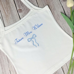 Future Mrs. Spaghetti Strap Tank Top Embroidered, Last Name Custom Tee Bachelorette Party Bride Last Name Shirt Wedding Day Tank Top