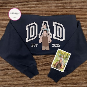 Dad Portrait Custom Embroidered Sweatshirt, Custom Papa Embroidered Sweatshirt, Portrait From Photo Embroidered Shirt, Custom Photo Shirt