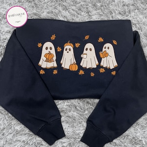 Generisch Sweats D'Halloween Pour Femmes 2024 Visage De Citrouille Mignon Chauve-souris Graphique Col Rond T-shirt à Manches Longues Top Vêtements Sexy Pour Femmes, Gris, S