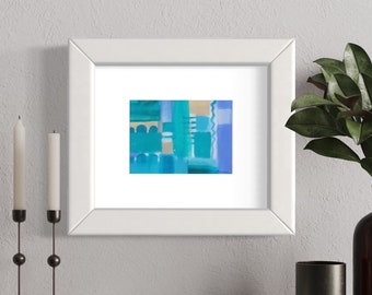 Original Abstract Cityscape Painting: Matted & Framed Acrylic Art