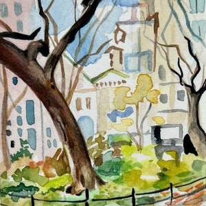 NEU!! #LinkNYC Sonntag im Park wie abgebildet auf #ArtonLink Mini-Aquarelldruck vom Originalgemälde ACEO Kunstkarte Lucite Ständer inklusive
