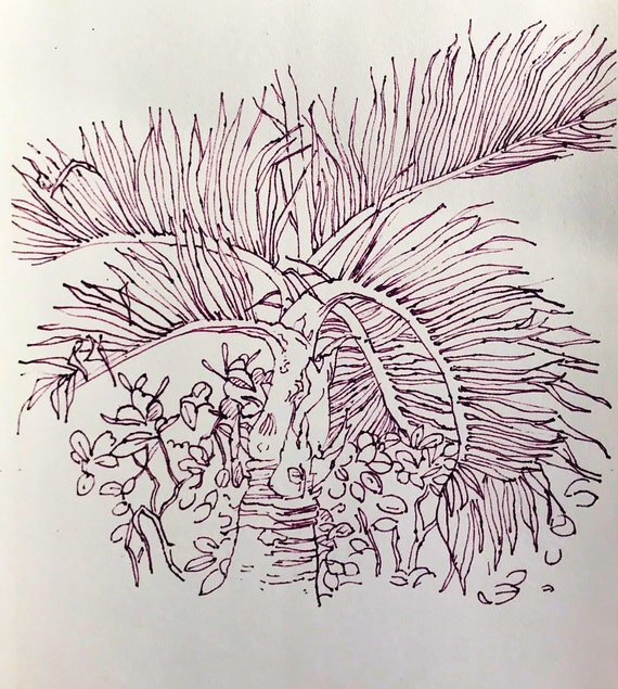 Simple Flowers in Blue Ink Original 4inx6in Drawing