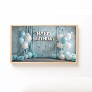 TV Frame Art, Samsung Frame TV, Birthday Sign, Happy Birthday, Blue Birthday
