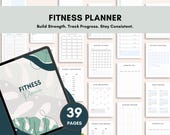 Fitness Planner PDF – Workout Tracker, Step Log, Water Tracker, Goals & Wellness Pages – Digital Canva Template, Instant Download