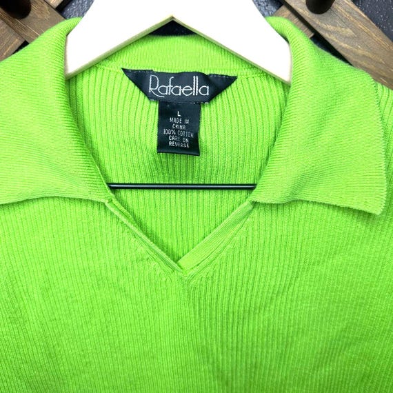 Avan Basic Green Ribbed Knit Polo Minimalist Stat… - image 2