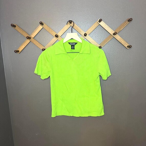 Avan Basic Green Ribbed Knit Polo Minimalist Stat… - image 1