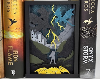 Dragon Rider Book Nook with Lightning – Dragon Romantasy Gift | Girl Scene Shelf Insert