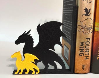 Black & Gold Dragon Bookend | Dragon Rider Inspired Fantasy Shelf Decor | Romantasy Reader Gift
