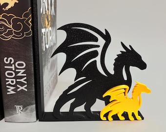 Fourth Wing Dragon Bookend – Tairn & Andarna Silhouette, Fantasy Decor