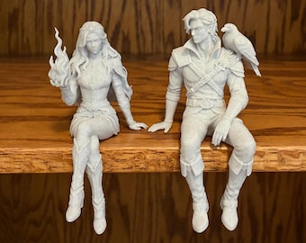 Fire Queen and Fae Warrior Shelf Sitters, 3D Printed Fantasy Couple Figurines, Romantasy Bookshelf Decor
