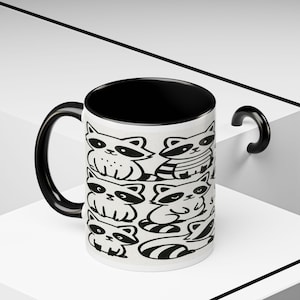 Cute Raccoon Pattern Coffee Mug  Black and White Animal Illustration  11oz & 15oz Ceramic Cup  Gift for Raccoon Lovers