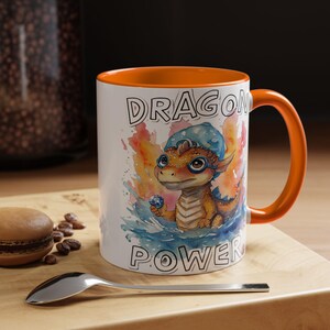 Dragon Power Mug Cute Baby Dragon Coffee Cup Fantasy Art Gift for Kids, Gamers and Magical Mornings