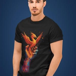 Phoenix Rising T Shirt Fiery Bird Graphic Tee for Men and Women