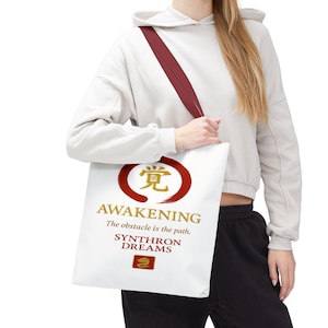 Awakening Zen Tote Bag Japanese Kanji Art Inspirational Quote Bag Synthron Dreams