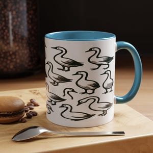 Cute Goose Pattern Coffee Mug  Farm Animal Illustration  11oz & 15oz Ceramic Cup  Gift for Goose Lovers