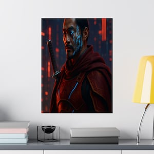 Futuristic Samurai Warrior Cyber Armor Poster Japanese Sci Fi Wall Art