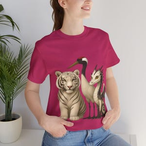 Fantasy Animal Unisex Tee, Wildlife Graphic Shirt, Mythical Creatures Top, Symbolic White Tiger Crane Dragon T-Shirt