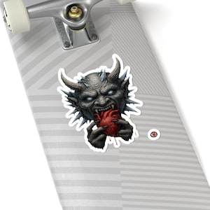 Heart-Eating Demon Sticker Gothic Horror Kiss-Cut Vinyl Decal for Laptops, Halloween Decor & Dark Art Lovers