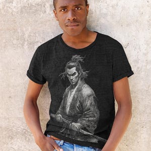 Samurai Warrior Tee, Bushido T-Shirt, Ronin Ink Art Shirt, Black and White Samurai, Japanese Tee Shirt