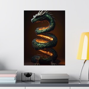 Spiral Dragon of Fire and Scale Mysticism | Mythic Fantasy Poster Art
