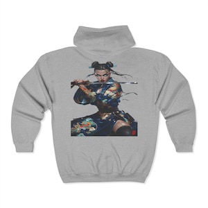 Samurai Warrior Girl Hoodie Anime Katana Fighter Graphic Hoodie | Gildan Unisex Pullover | Synthron Dreams Cosplay Streetwear