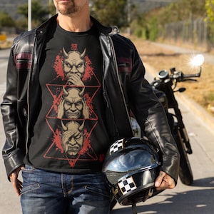 Camiseta del trío de demonios Oni: No ver, oír ni hablar mal / Camiseta con gráfico de máscara de diablo japonesa