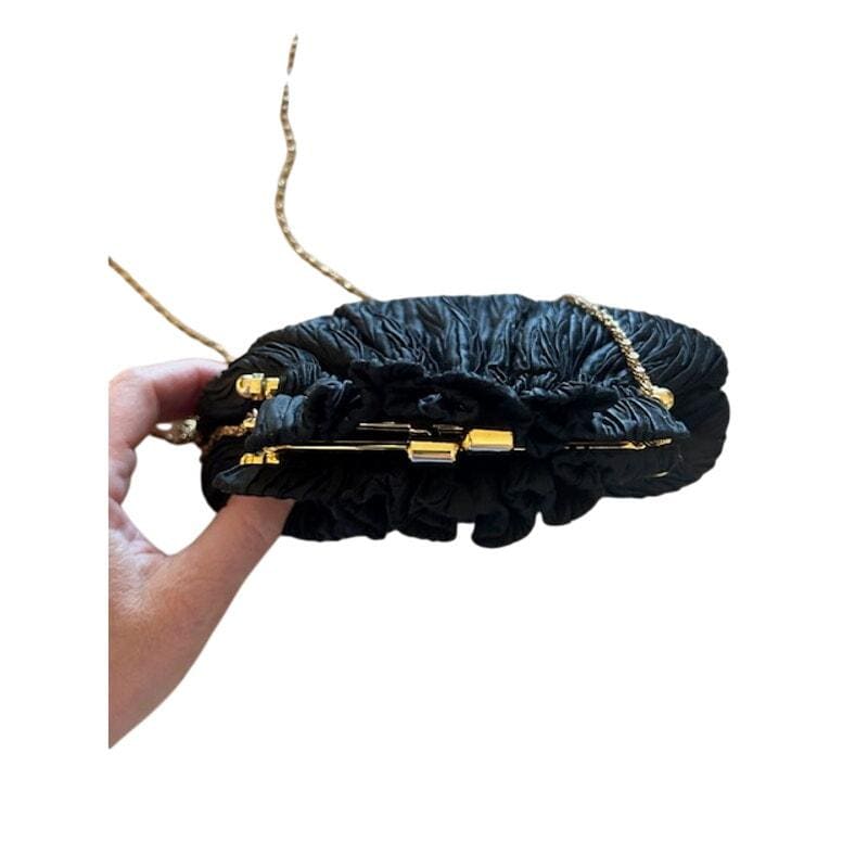 Vanessa Paris-new York-london Black Pleated Satin Evening Bag With
