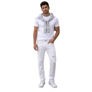 Vaqueros desgastados blancos ajustados Buffalo David Bitton Spencer 31x32 imagen 1