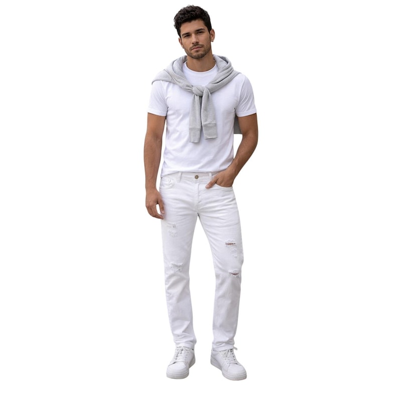 Vaqueros desgastados blancos ajustados Buffalo David Bitton Spencer 31x32 imagen 1