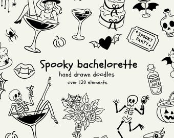Halloween Bachelorette Doodle Clipart set | Spooky Bachelorette | Bachelorette Party Invite | Halloween doodles | Hand Drawn SVG PNG