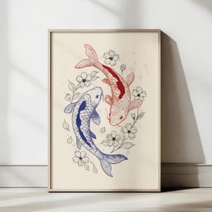 Koi Fish Digital Print | Japanese Print | Printable Wall Art | Fish Digital Print | Fish Poster | Aesthetic Wall Art | Koi fish print |
