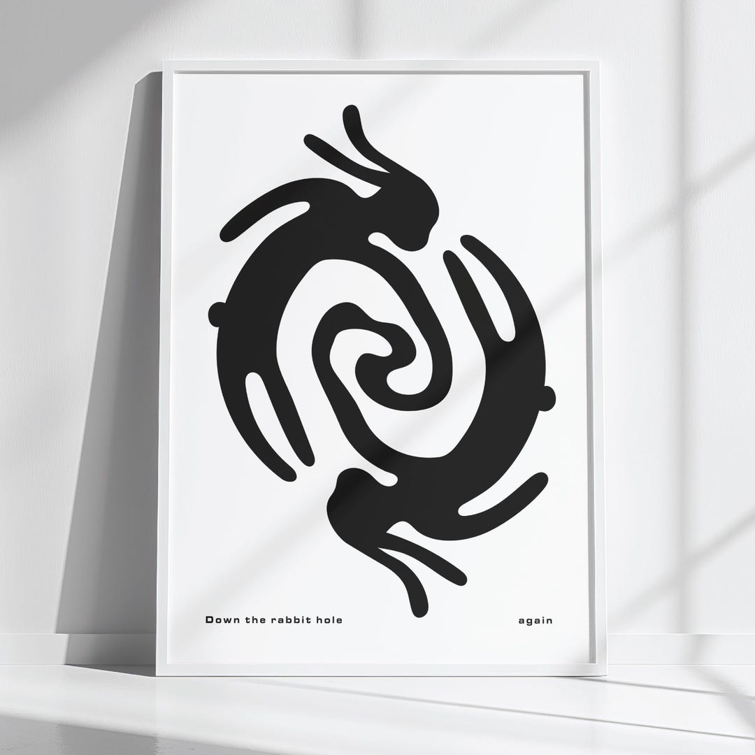 Minimalist Rabbit Spiral Digital Art Print: Abstract Animal Home Decor ...