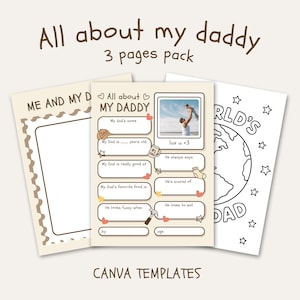 Vatertag Druckbare Vorlagen | Alles über meinen Dad, Zeichnung, Färbung Blätter | Kinder Geschenk für Papa | DIY Vatertag | Sofort Download