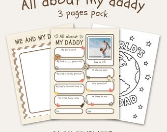 Afdrukbare sjablonen voor Vaderdag | Alles over mijn vader, tekenen en kleurplaten | Kindercadeau voor papa | DIY-Vaderdag | Direct downloaden