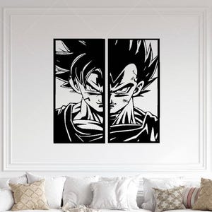 Arte mural de Goku con silueta de guerrero Super Saiyan - Archivos de corte SVG DXF de Dragon Ball Z / Diseños listos para silueta y láser